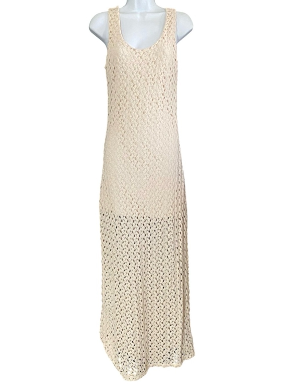 Forever 21 Cream Crochet Knit Maxi Dress M Boho Resort Festival - Picture 2 of 11